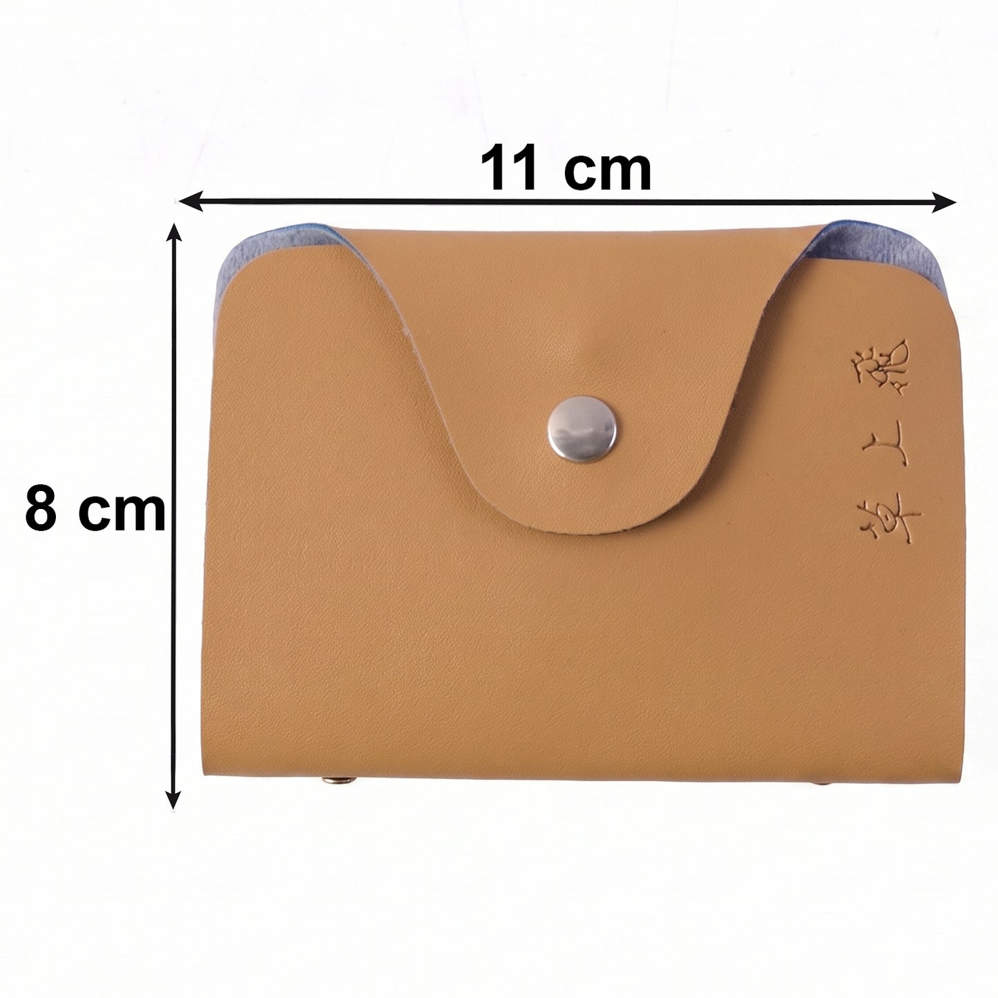 Wukusy premium leather button closure card holder wallet with 10 inner leaves, compact and stylish for holding credit cards and IDs.