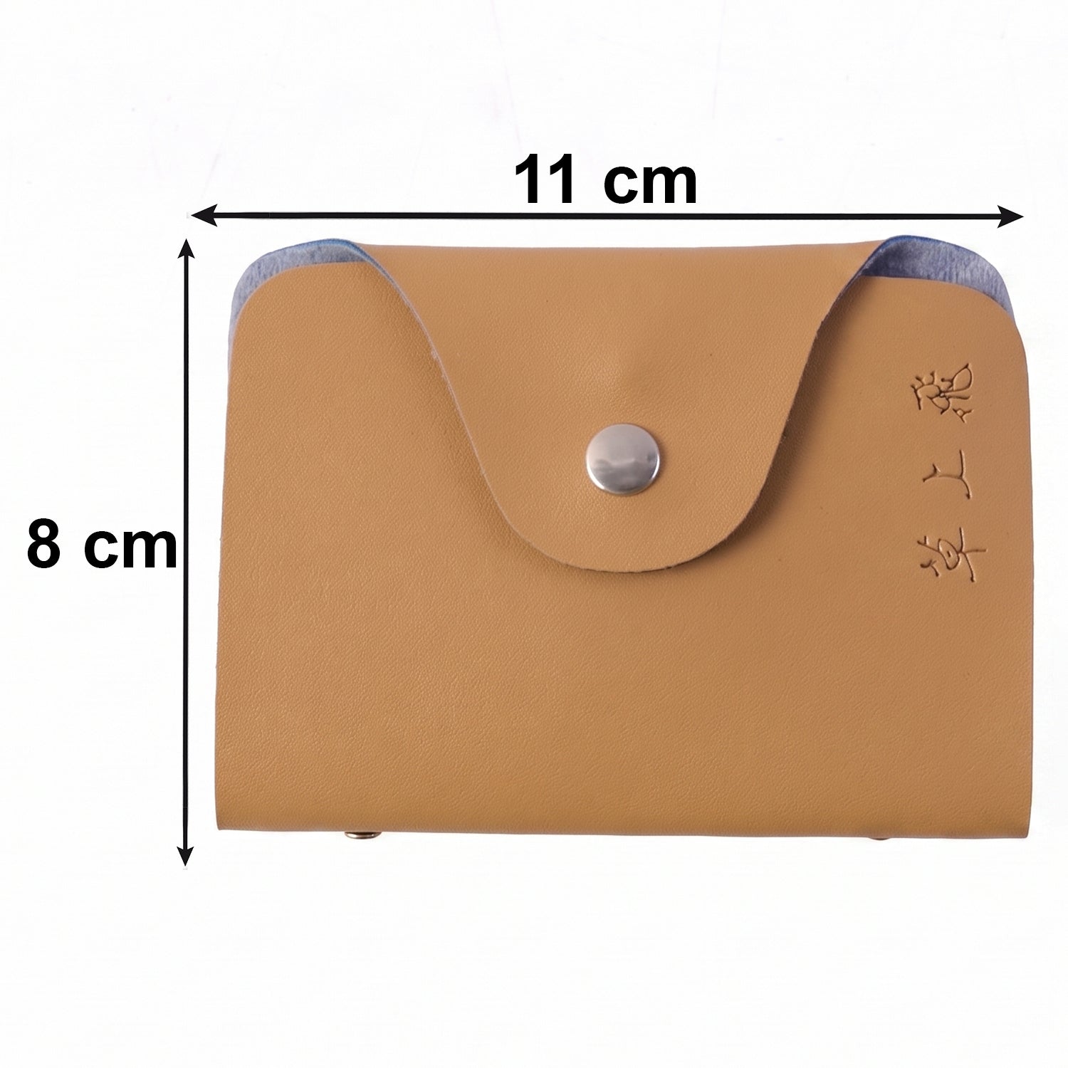 Wukusy premium leather button closure card holder wallet with 10 inner leaves, compact and stylish for holding credit cards and IDs.