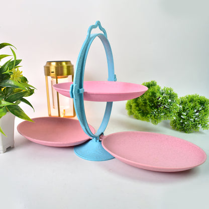 Foldable Wukusy fruit plate and candy dish in mirror shape, multi-use dried fruit tray shown on a kitchen countertop.