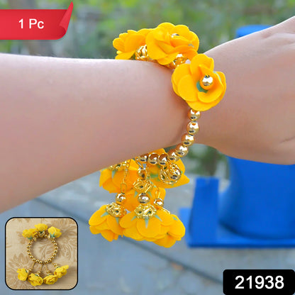 Traditional Haldi Kada bracelet by Wukusy, featuring intricate gold-tone design and detailed craftsmanship for Pooja rituals.