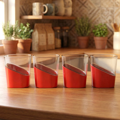 Set of four Wukusy Prexo Stylish Grip Base Plastic Selo Glass containers, each 300ml, with clear glass and secure grip lids.