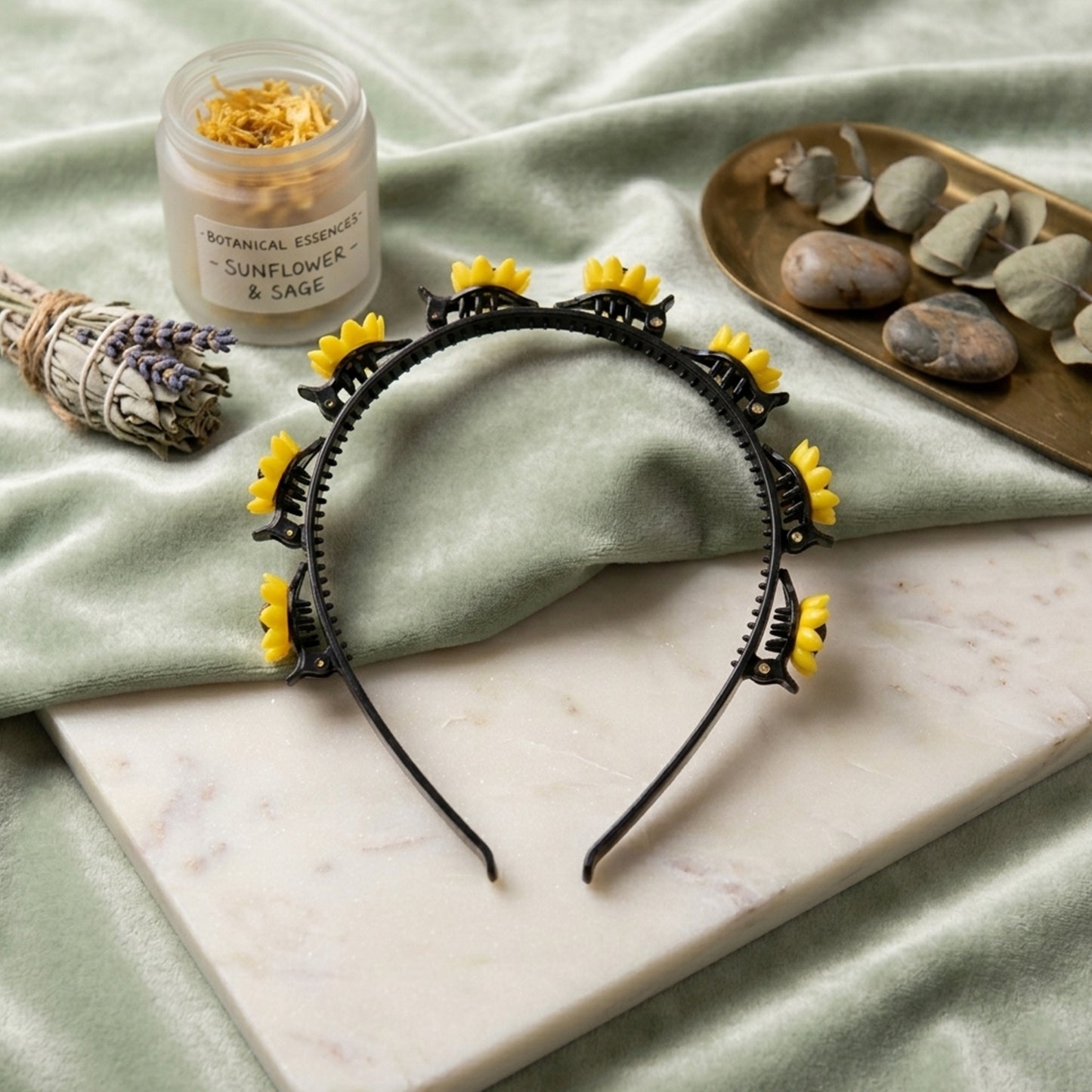Wukusy sunflower floral clip hair band featuring a vibrant sunflower design for stylish hair accessories.