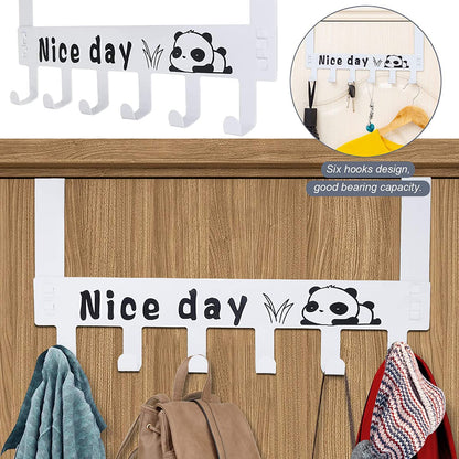 White Wukusy heavy-duty carbon steel door hook hanger rack with six hooks, two-piece home improvement accessory for organization.