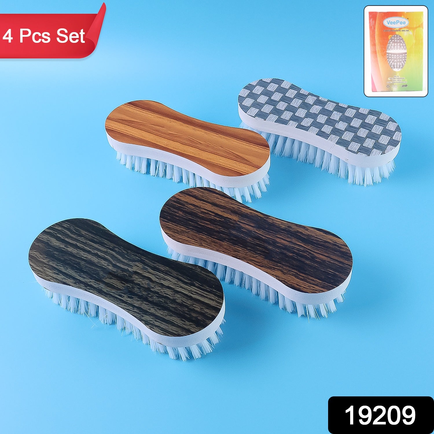 Wukusy ergonomic cloth washing brush set with four durable brushes for home cleaning tasks, featuring comfortable handles for effective scrubbing.