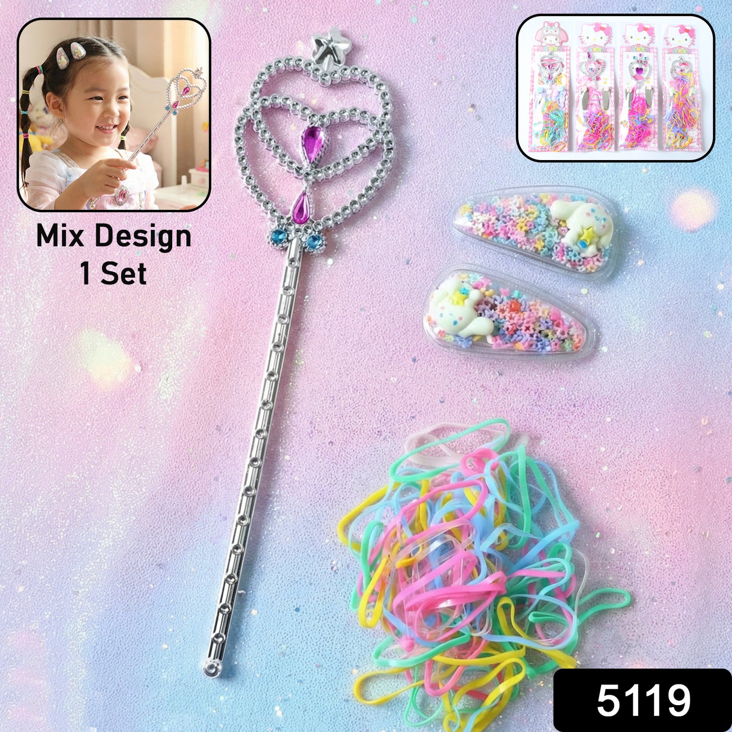 Wukusy Mix Stylish Hair Accessories Kit featuring colorful hair clips, scrunchies, and hairbands arranged on a neutral background.