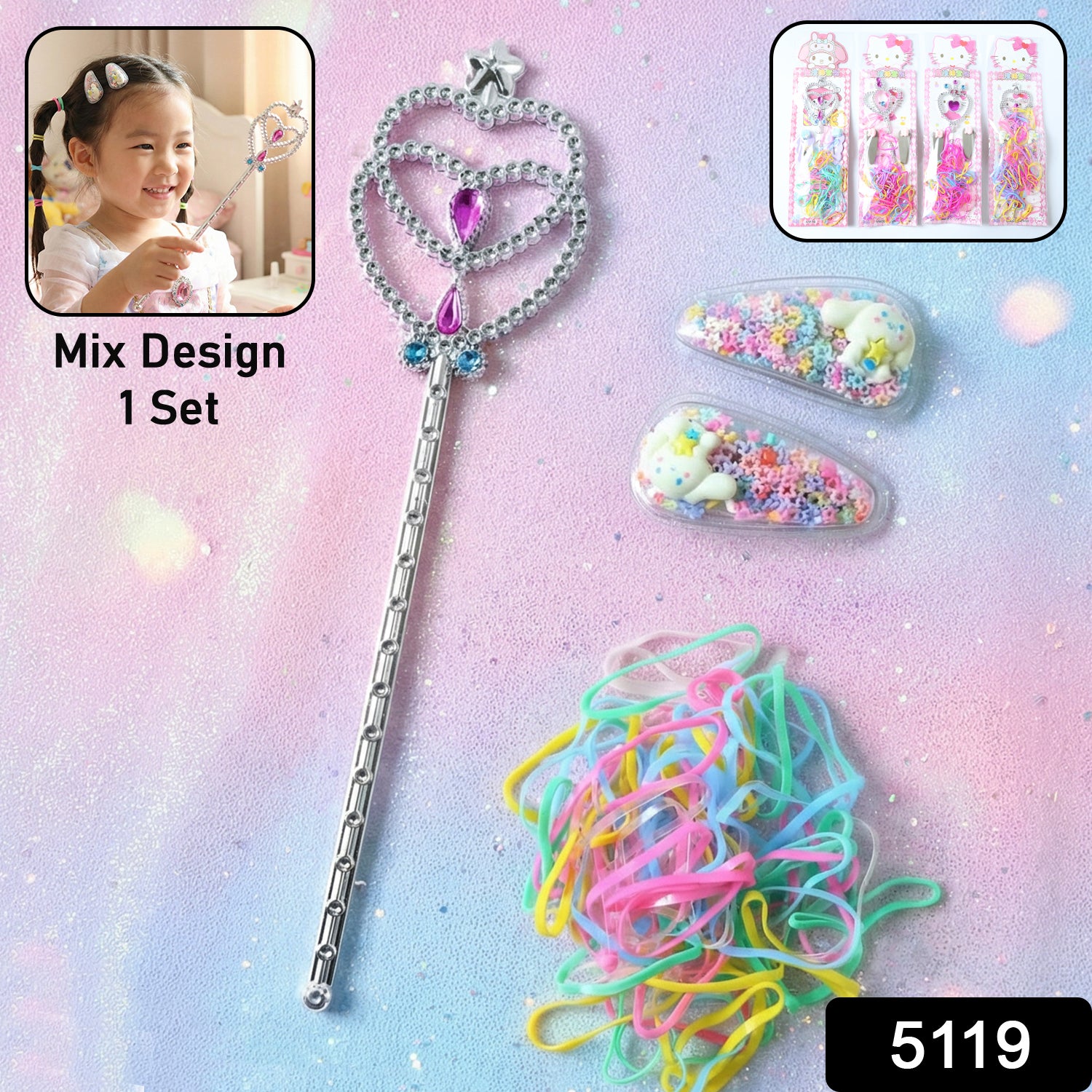 Wukusy Mix Stylish Hair Accessories Kit featuring colorful hair clips, scrunchies, and hairbands arranged on a neutral background.