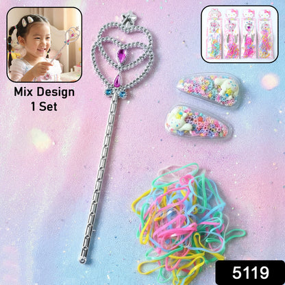 Wukusy Mix Stylish Hair Accessories Kit featuring colorful hair clips, scrunchies, and hairbands arranged on a neutral background.
