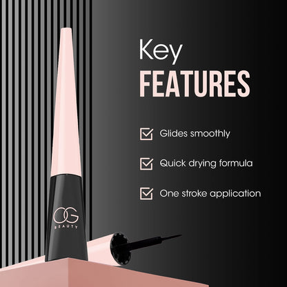 Wukusy OG Beauty Mystic Eyeliner 4.5ml bottle, sleek black packaging, close-up view of the eyeliner applicator and design