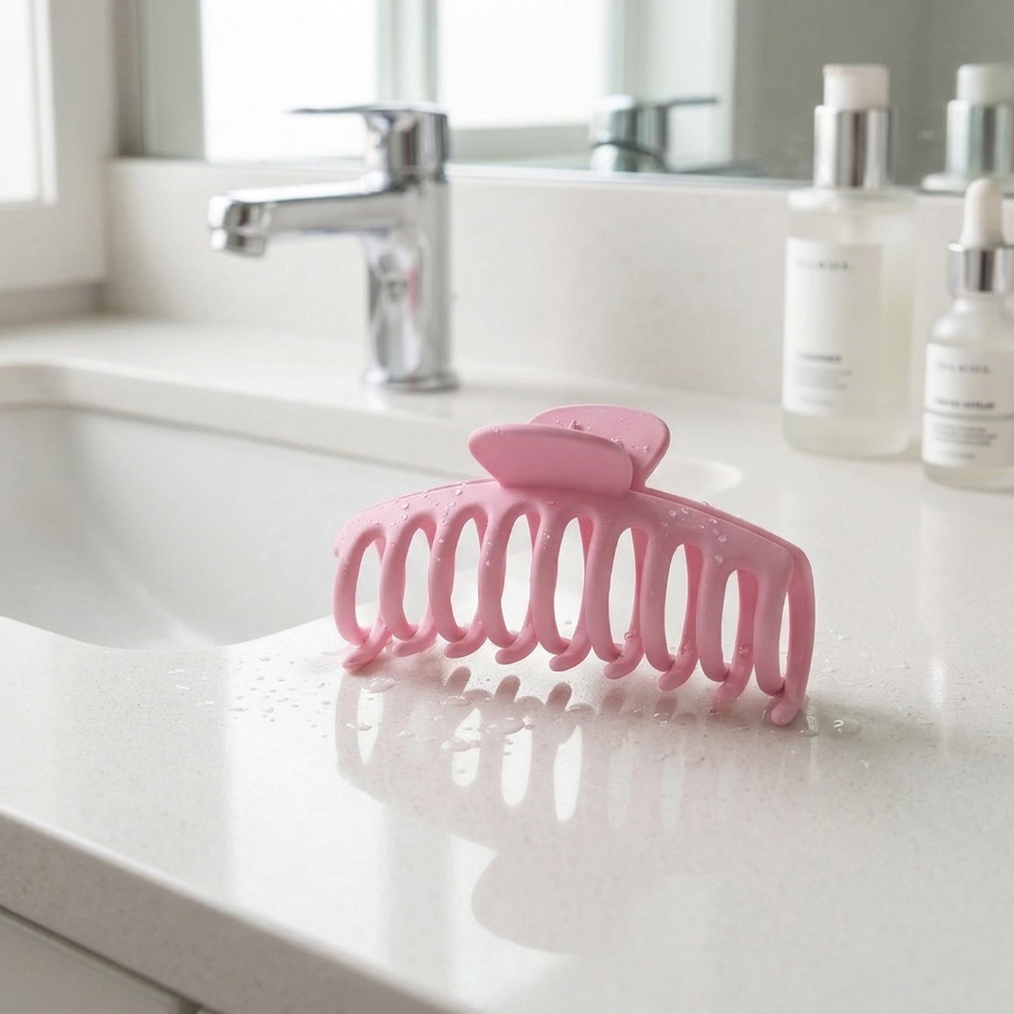 Wukusy elegant strong grip hair claw clip for women, shown holding hair in a stylish updo with a sleek black finish.