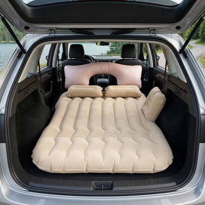 Wukusy car air mattress bed set with inflatable cushions and pump, featuring a mix of design patterns for comfortable travel sleep