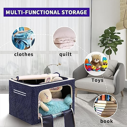 Foldable steel-frame clothes storage box in gray with handle, measuring 50x40 cm, designed for organized home storage.