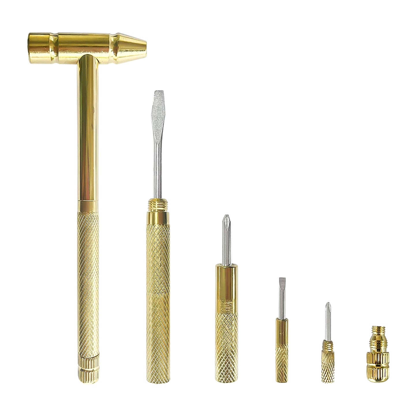 Wukusy 5-in-1 small hammer tool with interchangeable screwdriver heads, compact and versatile for household and DIY tasks.