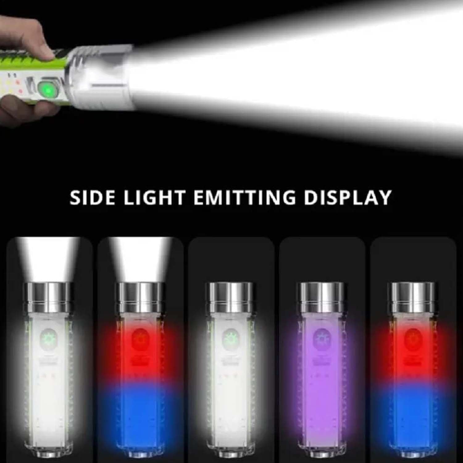 Wukusy rechargeable LED torch flashlight with pattern design, handheld home improvement tool, USB rechargeable, bright LED light.