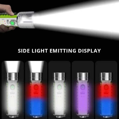 Wukusy rechargeable LED torch flashlight with pattern design, handheld home improvement tool, USB rechargeable, bright LED light.