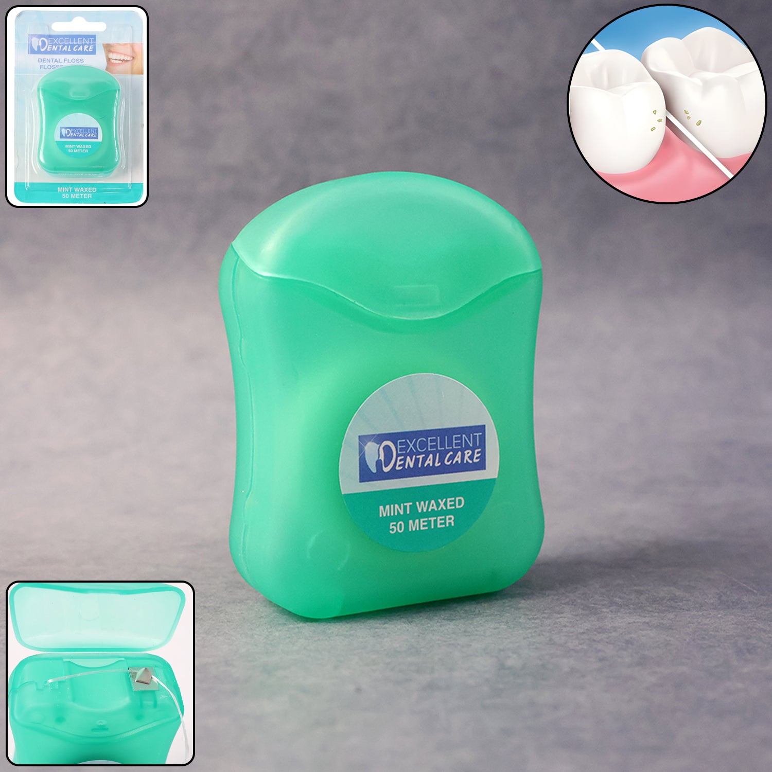 Wukusy Mint Waxed Dental Floss, 50 meters, in a package suitable for dental cleaning and oral hygiene.