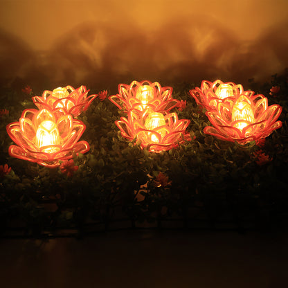 Set of 6 Wukusy lotus-shaped LED flameless decorative candles for home decor, featuring soft glowing lights and intricate floral design.