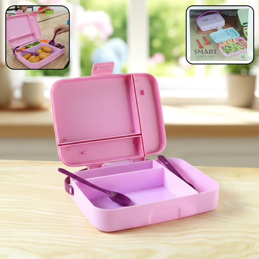Wukusy smart leak-proof lunch box with three compartments and matching spoon set, ideal for fresh, organized meals.