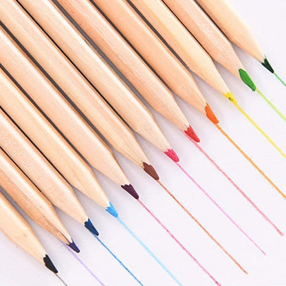 Colorful wooden pencil set with pencil box, ruler, and sharpener from Wukusy, ideal for kids, artists, and architects.