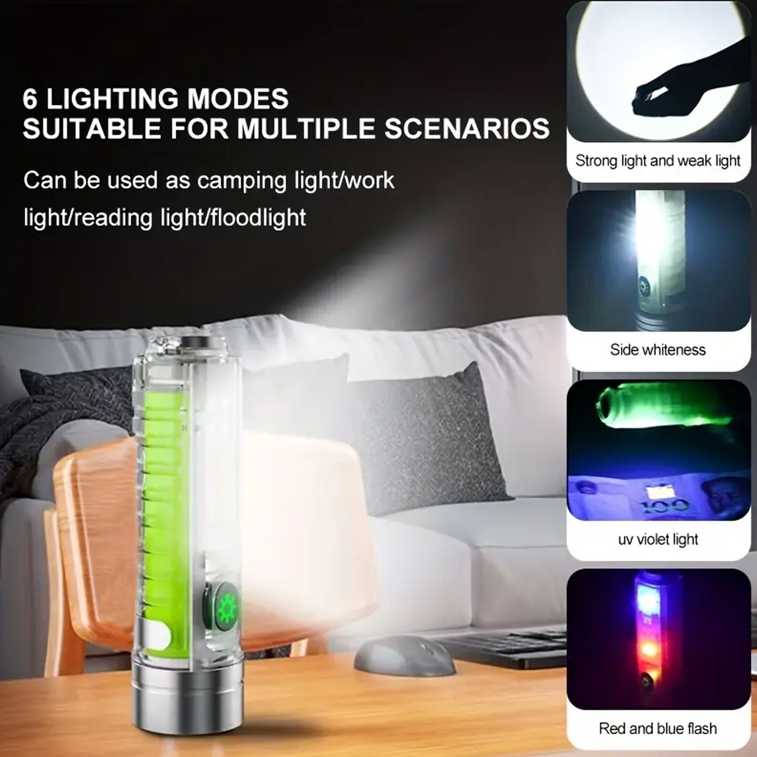 Wukusy rechargeable LED flashlight with pattern design, compact torch light for home improvement and outdoor use.