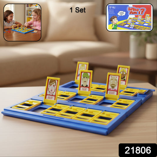Wukusy Who Am I guessing board game for kids, featuring colorful game cards and character markers on a playful game board.
