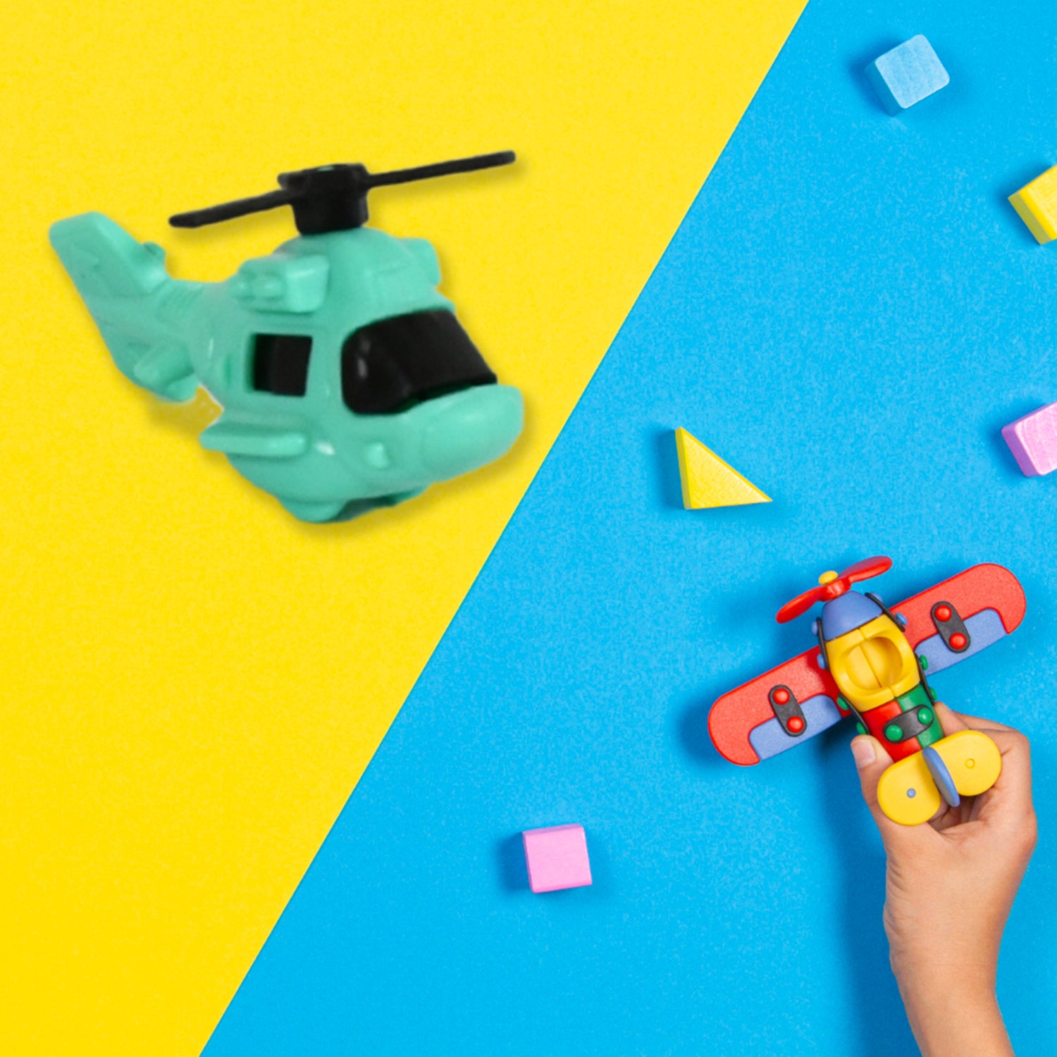 Wukusy small DIY helicopter toy for kids with rotating tail and wings, perfect for creative play and hands-on fun.
