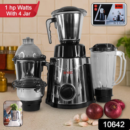 Wukusy Orbit Heavy Duty 1 Hp mixer grinder with four multipurpose jars for home kitchen use.