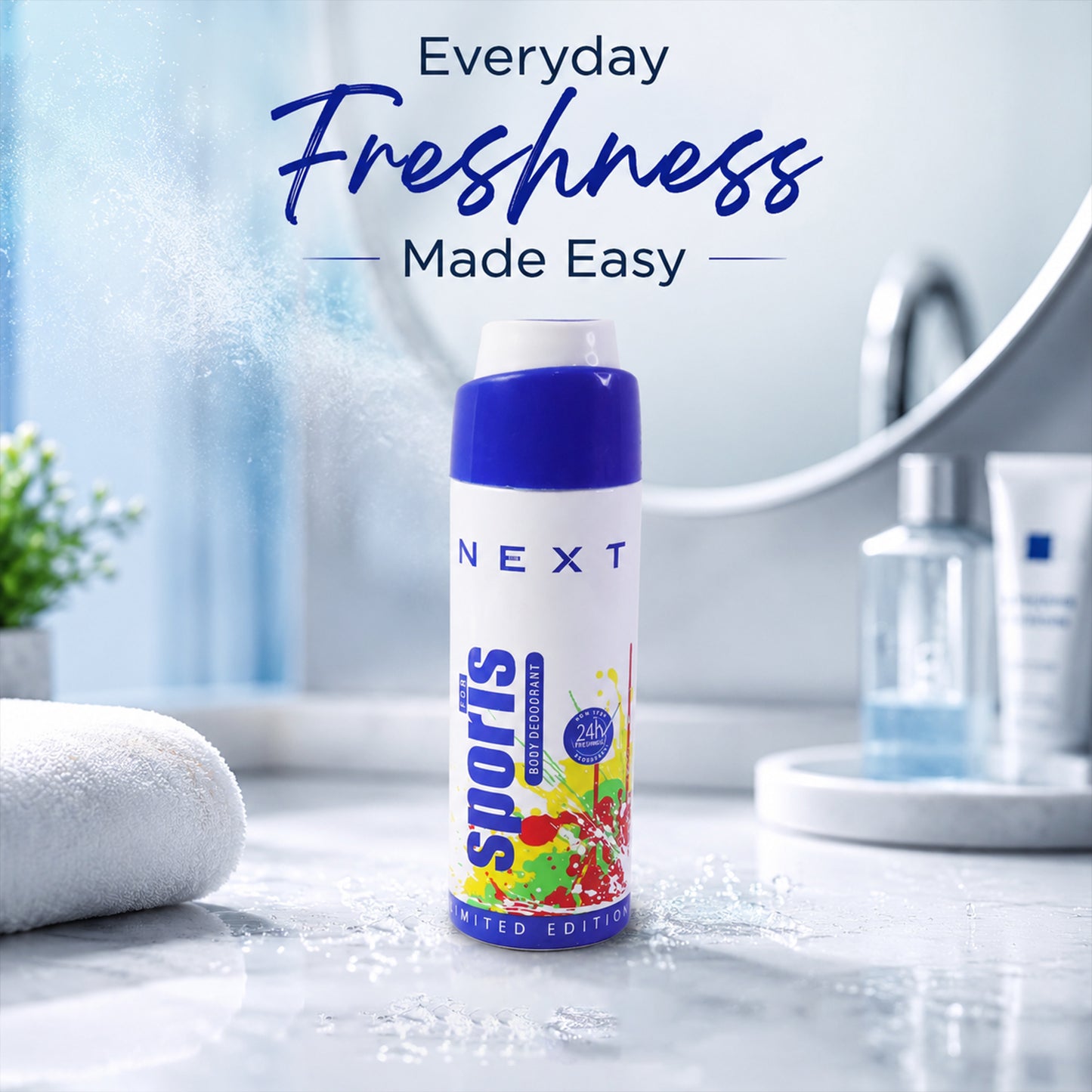 Wukusy Next Sports fragrance body spray for men, 200ml, long-lasting deodorant, daily use with fresh, sporty scent.