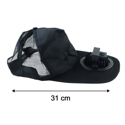 Wukusy portable USB rechargeable cooling cap with built-in mini fan, shown with adjustable strap and cooling fabric.