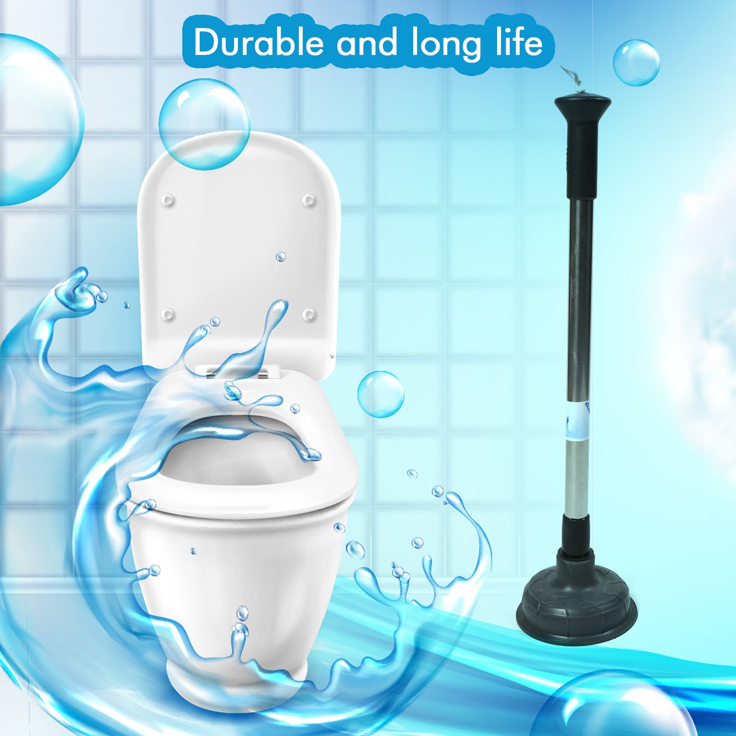 Wukusy 4032 drain unblocker sink plunger cleaner for kitchen and bathroom sinks and toilets, with a hand pump for easy clog removal.
