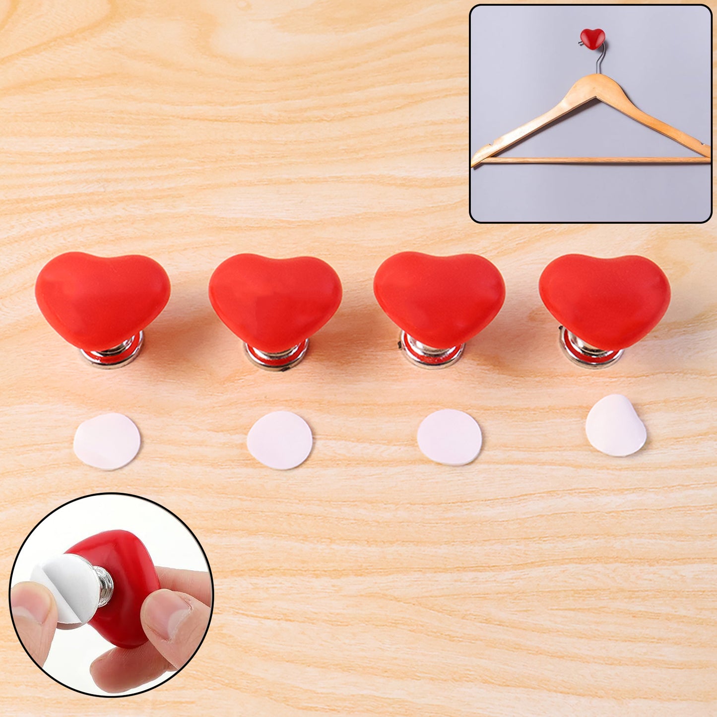 Wukusy heart-shaped cabinet door handle and drawer knob set, beige plastic pulls for home improvement projects, includes 4 pieces.