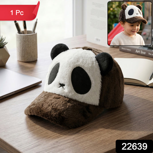 Wukusy cute panda design plush winter cap with panda face and ears, soft and warm for cold weather.