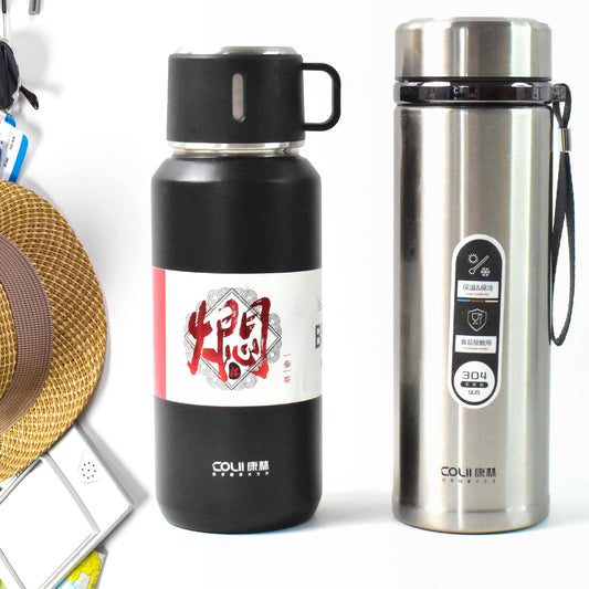 Wukusy 900ml stainless steel vacuum insulated water bottle with wide mouth, leak-proof lid, hanging strap, for hot and cold drinks