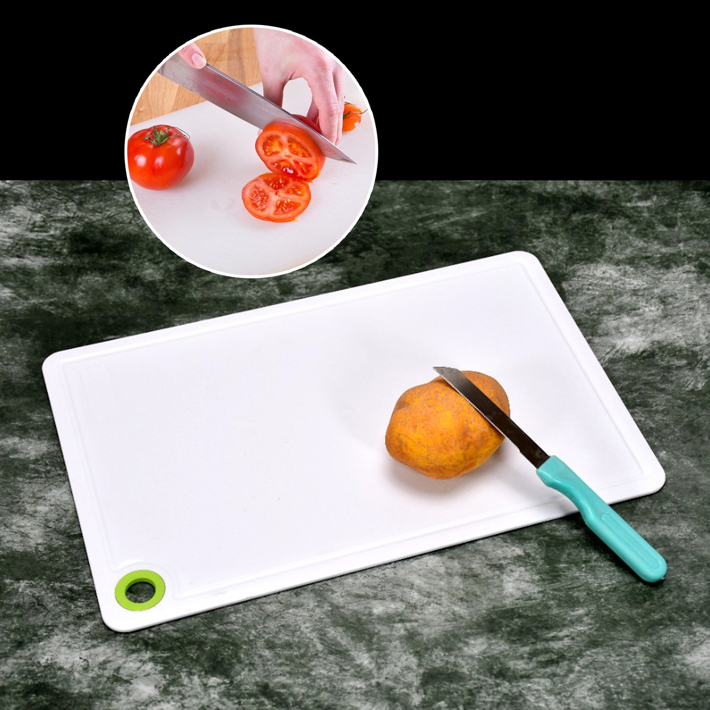 Wukusy 2316 plastic fruit and vegetable chopping board with colorful sections for kitchen prep.