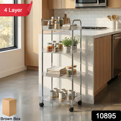 Four-layer Wukusy multipurpose storage trolley with wheels, featuring sturdy shelves and easy mobility for organization.