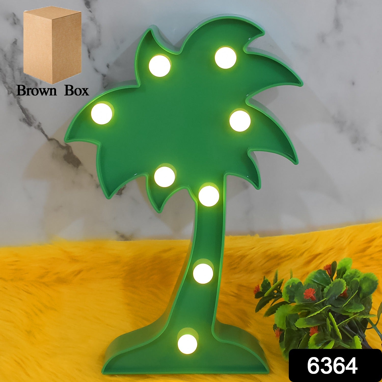 Wukusy LED night light shaped like a coconut tree, romantic office table lamp, battery not included, illuminated in a cozy setting.
