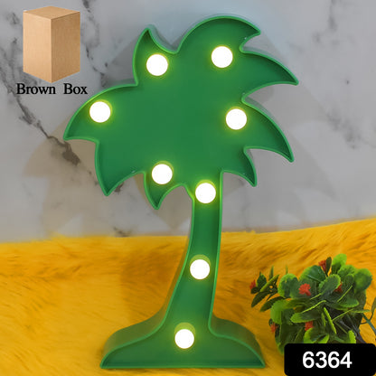 Wukusy LED night light shaped like a coconut tree, romantic office table lamp, battery not included, illuminated in a cozy setting.