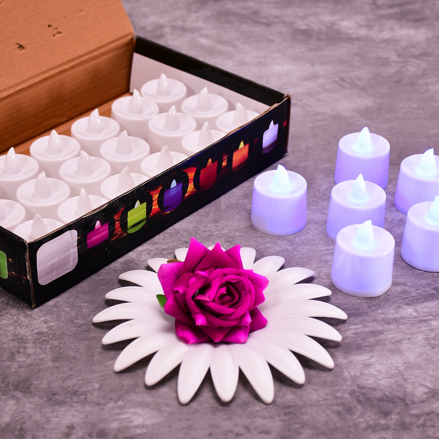 Pink flameless LED tealights from Wukusy, smokeless plastic candles, ideal for home decor, pack of 24.