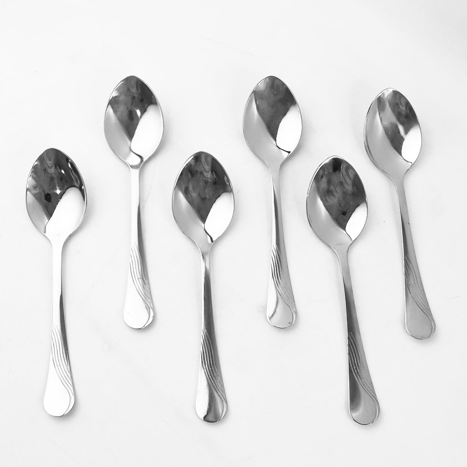 Set of six Supermom stainless steel dining spoons by Wukusy, ideal for home and kitchen use, with a sleek, polished finish.