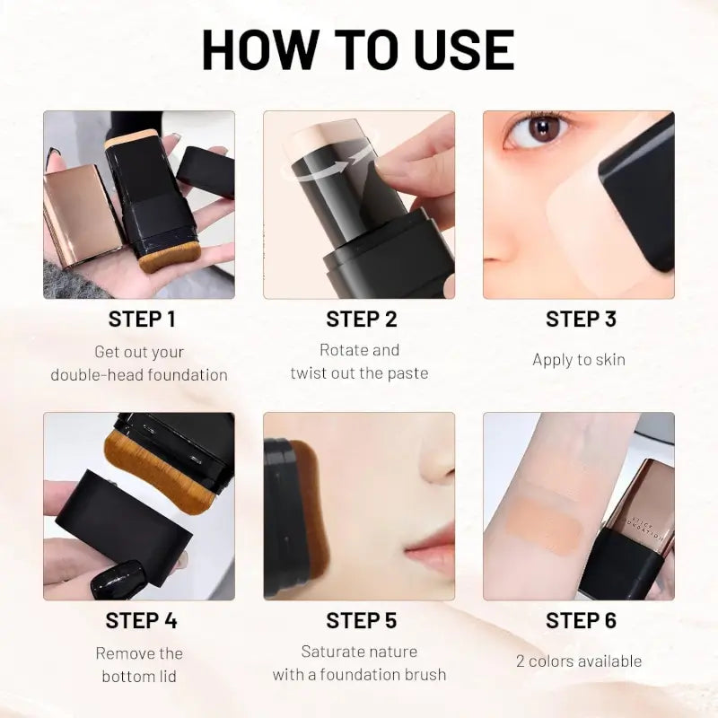 Ekom 2-in-1 luxury anti-wrinkle foundation stick with double head and brush, natural finish, long-lasting makeup, all beauty product