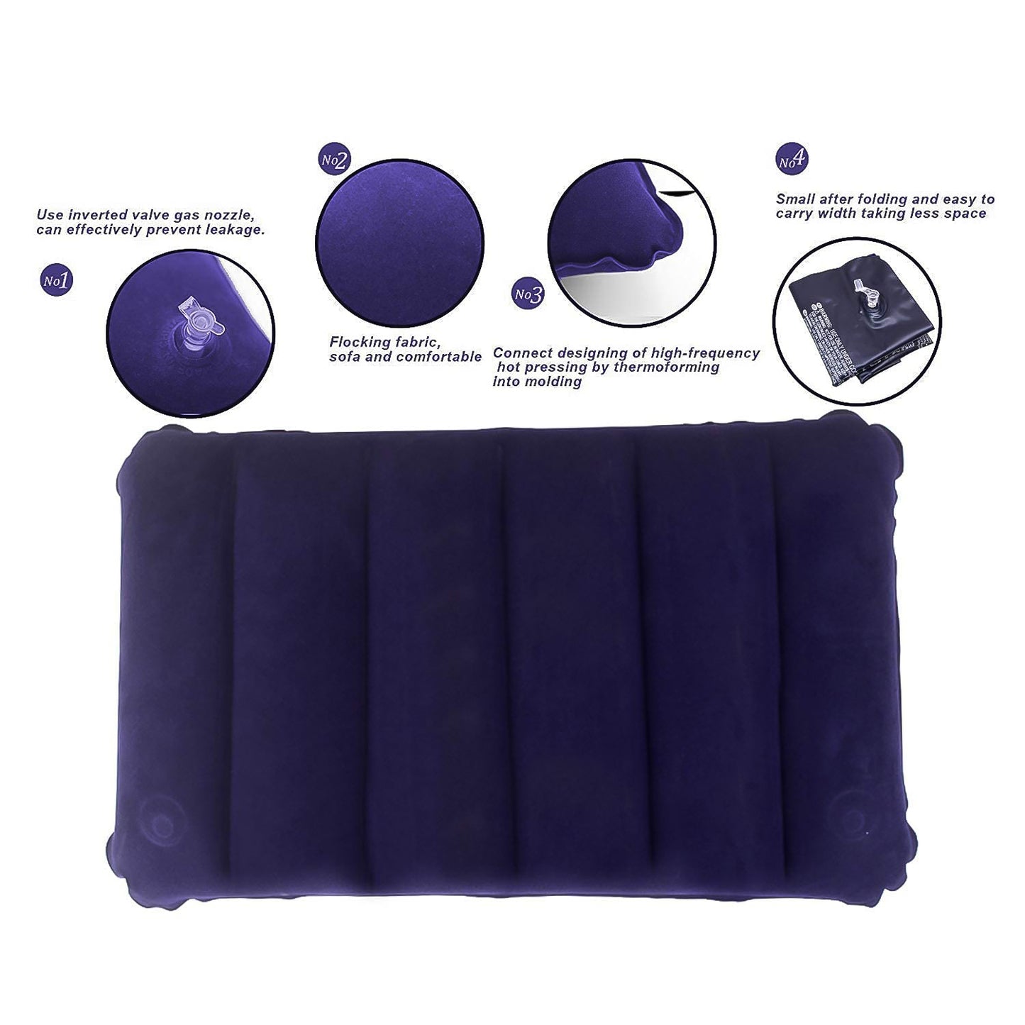 Blue Wukusy 510 Velvet Air Inflatable Travel Pillow, compact and soft for comfortable travel support.