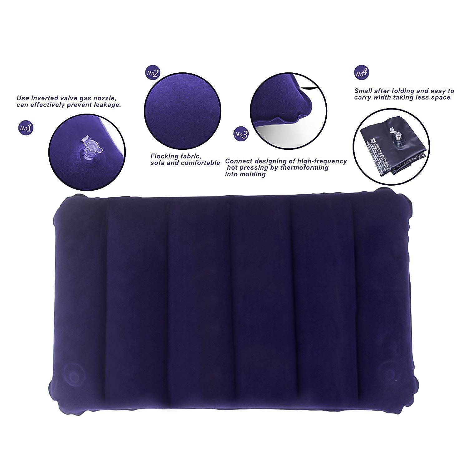 Blue Wukusy 510 Velvet Air Inflatable Travel Pillow, compact and soft for comfortable travel support.