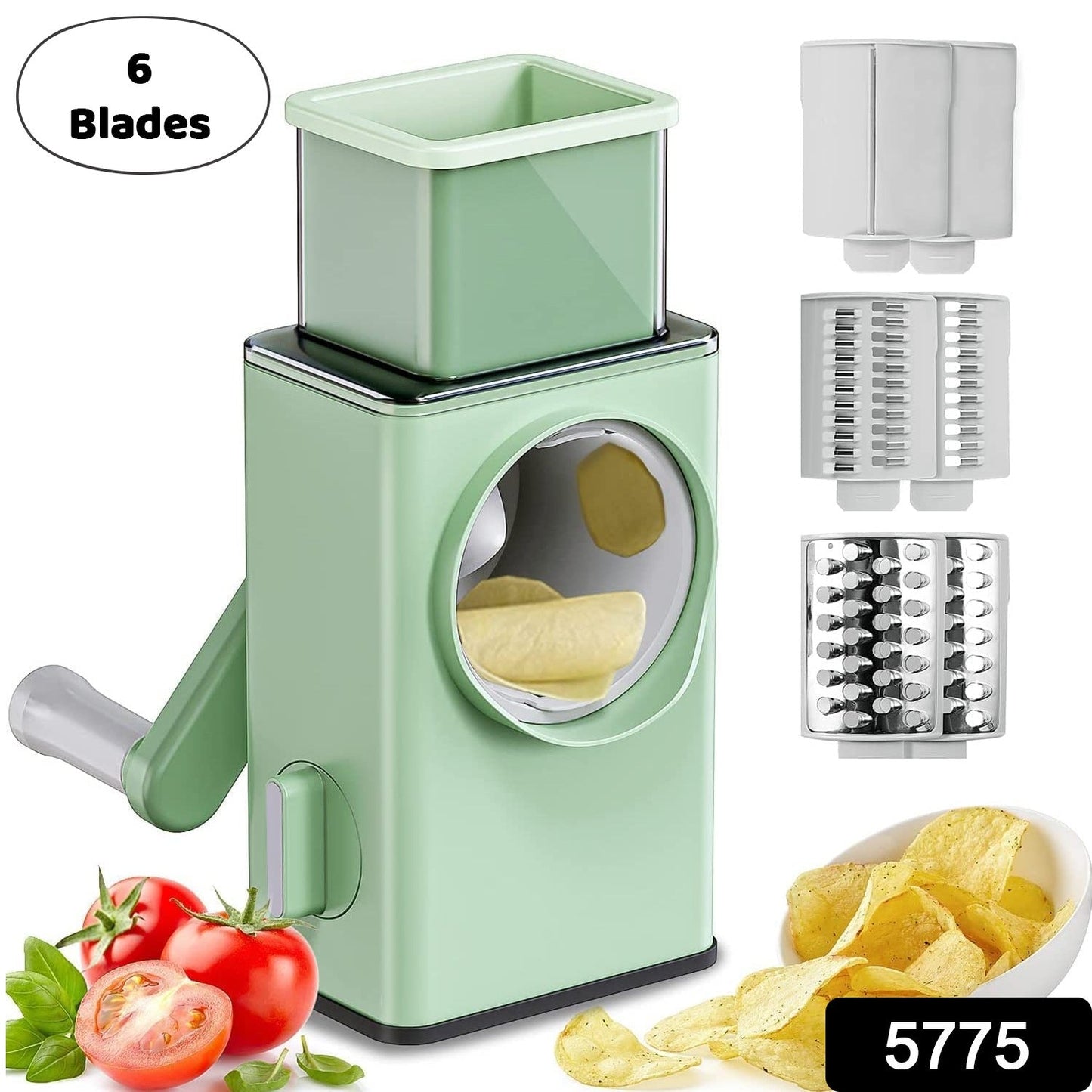 Wukusy stainless steel vegetable chopper with 6 blades, multi-functional dicer and slicer for vegetables, fruits, and more.