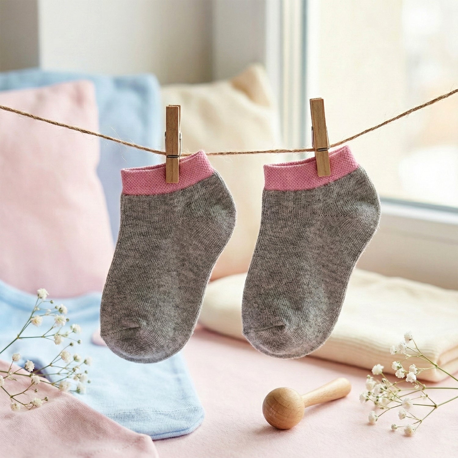 Pair of Wukusy Premium Soft Light Kids Socks in small size, featuring a comfortable, gentle fabric suitable for children's health and beauty.