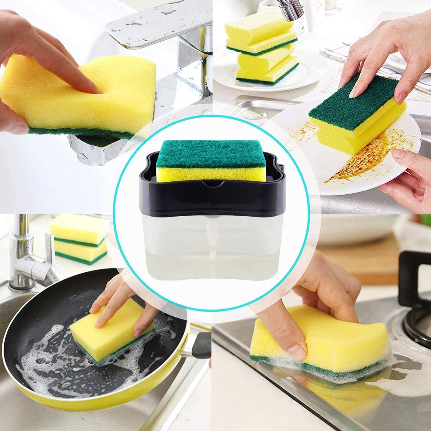 Wukusy 2-in-1 soap dispenser for dishwasher liquid, featuring a pump and holder, ideal for home kitchen cleaning tools.