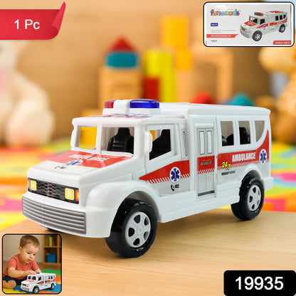 Wukusy Funwoods friction-powered ambulance toy for kids, featuring bright colors and detailed emergency vehicle design.
