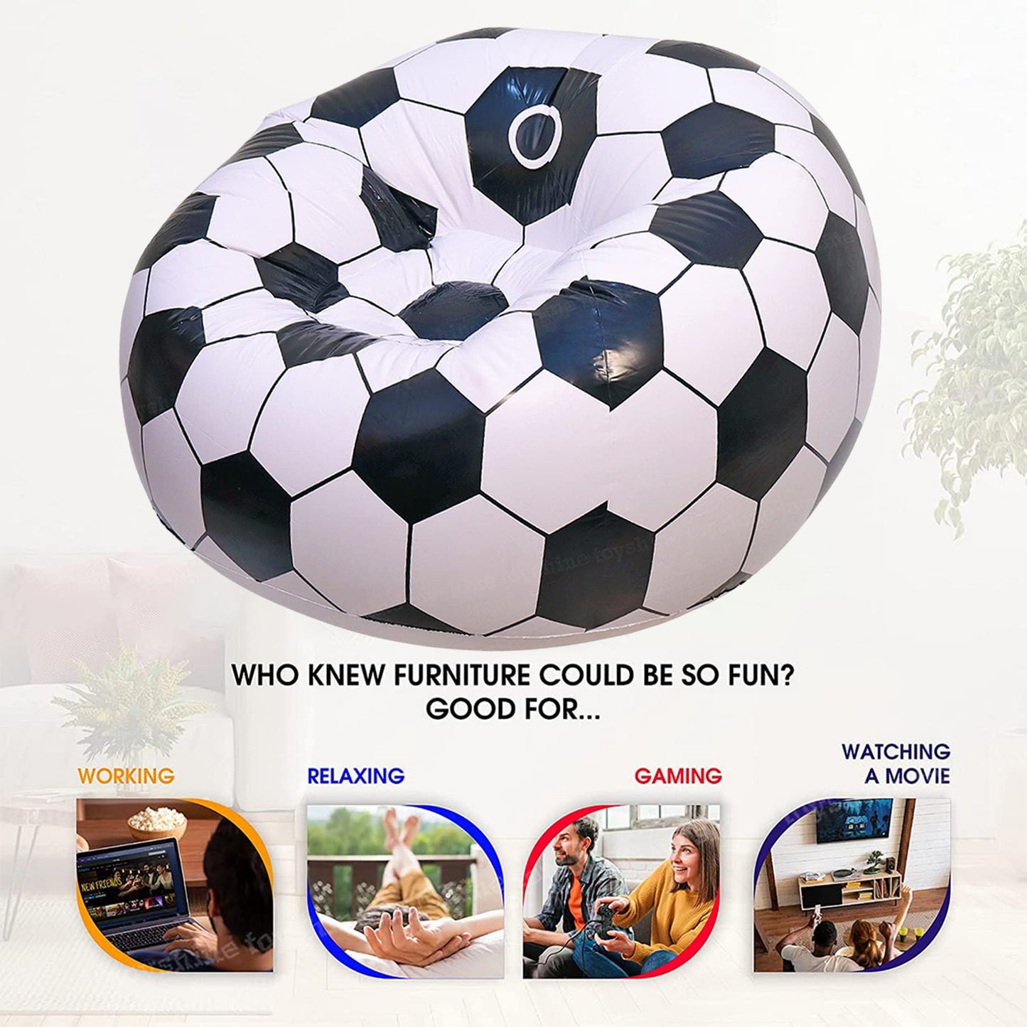 Wukusy foldable inflatable sofa in cartoon style, adult and kid-sized inflatable chair with ball design, 110cm x 80cm.