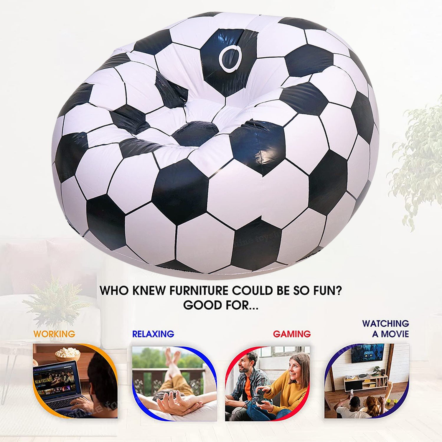 Wukusy foldable inflatable sofa in cartoon style, adult and kid-sized inflatable chair with ball design, 110cm x 80cm.