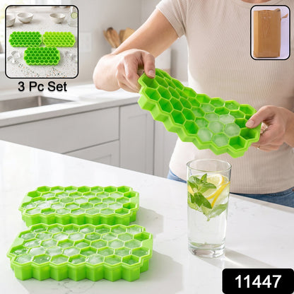 Wukusy silicone honeycomb ice cube tray with 37 cavities for freezing ice cubes or molded treats.