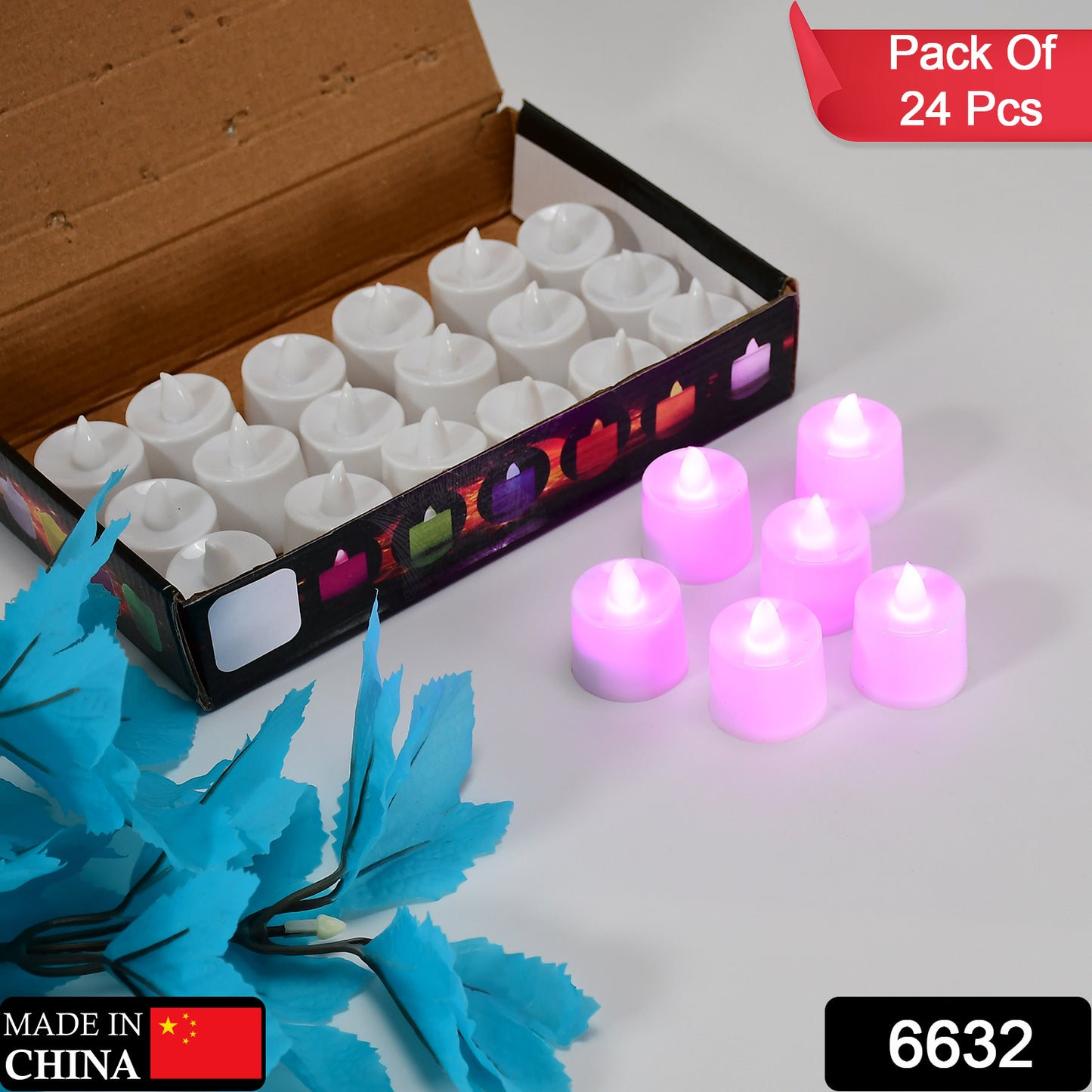 Set of 24 pink flameless LED tealights by Wukusy with smokeless plastic design, ideal for home decoration.