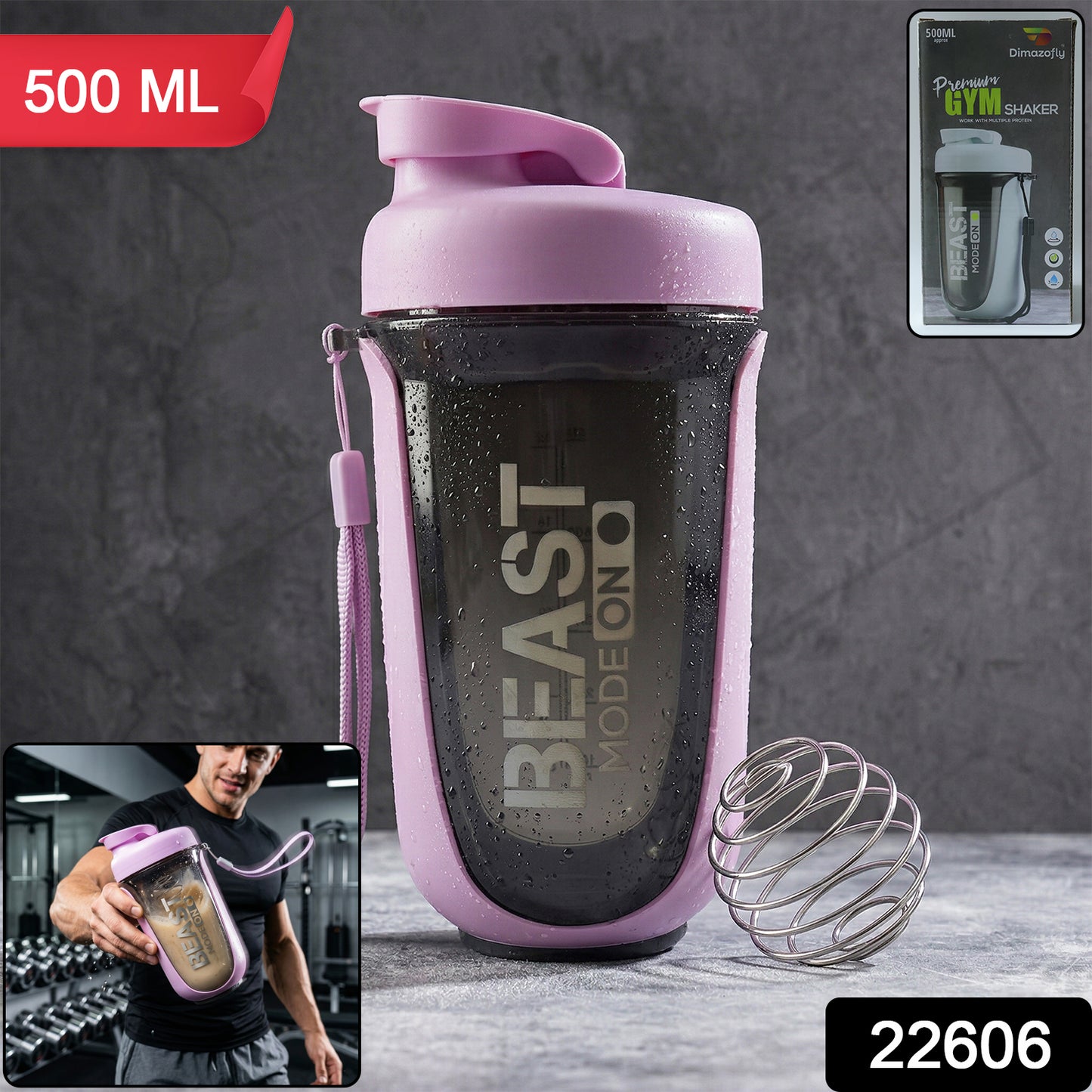 Wukusy premium leak-proof gym shaker bottle, 500ml capacity, with a secure lid and mixing ball for protein shakes and smoothies.
